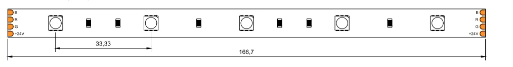 drawing of RGB LED strip 24V 30LED