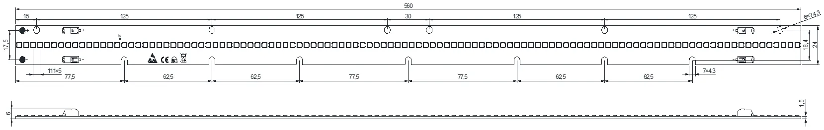 Drawing for 560mm 112LEDs LED module
