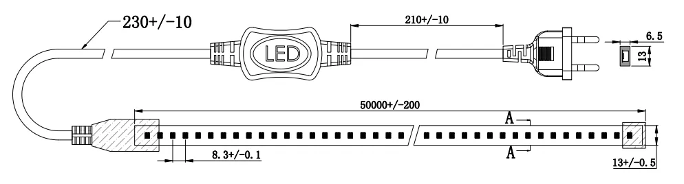 dimension of AC LED strip 2835 120LED 230V 11W