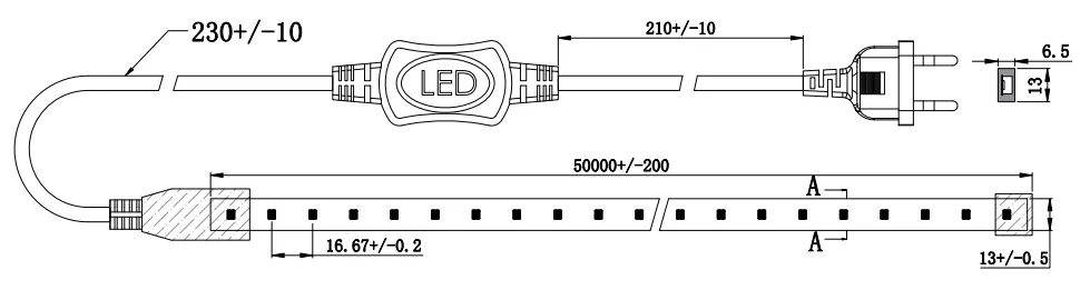 dimension of AC LED strip 2835 60LED 230V 8W