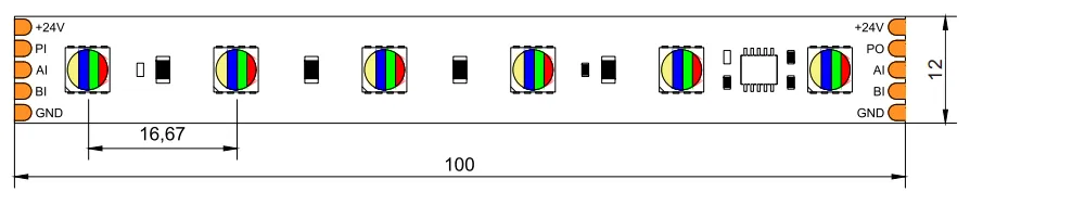 dimension of DMX RGBW LED strips 60LED