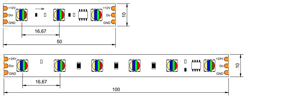 dimension of Pixel Chasing SPI RGBW LED strip 12V24V 60LED