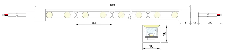 dimensional drawing of Wall washer 1616 18W Single color dimensional drawing of Wall washer 1616 18W Single color