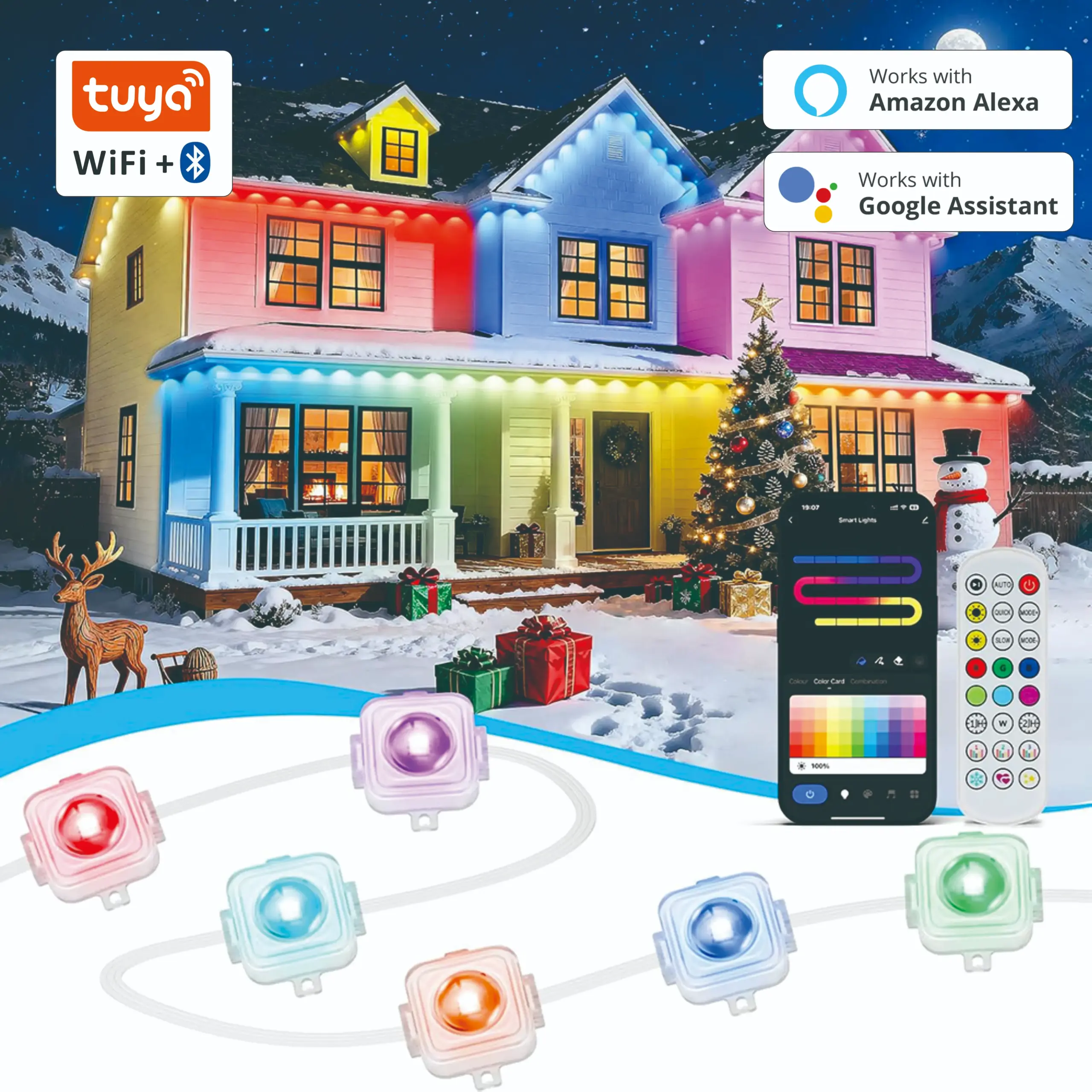 Smart Eaves Lights manufacturer RGB IC WIFI tuya App and Remote Control