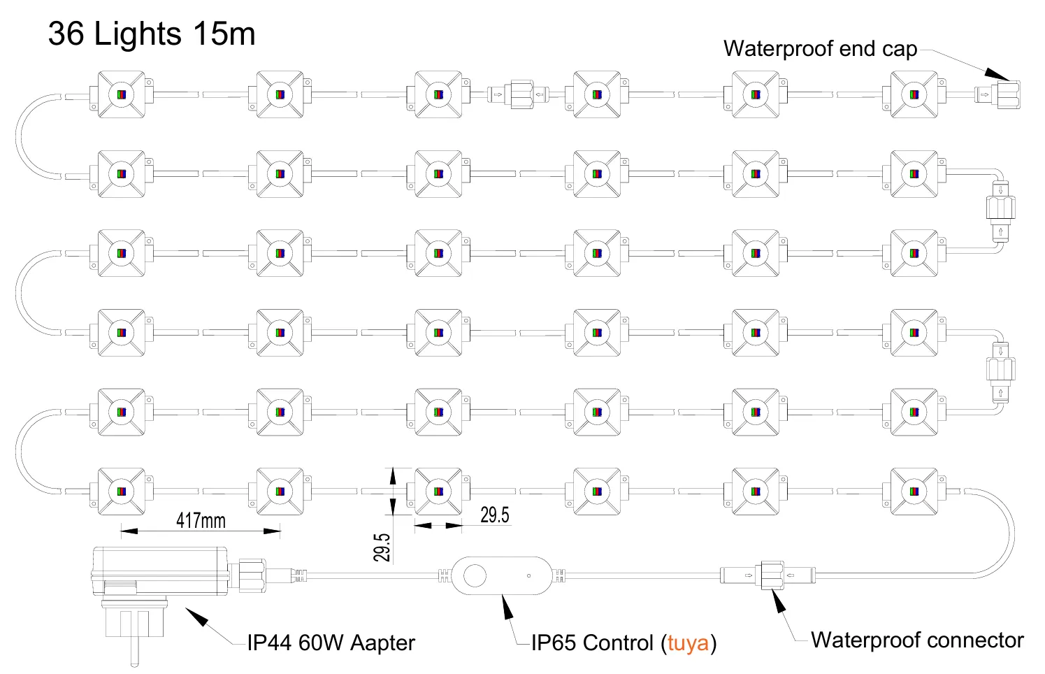 drawing of Smart Eave light RGB IC 36LEDs 24V