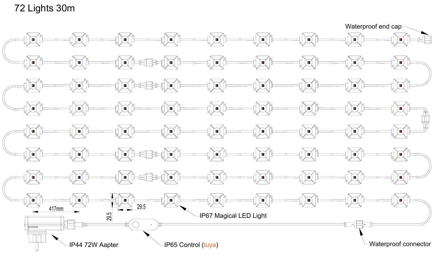 drawing of Smart Eave light RGB IC 72LEDs 24V