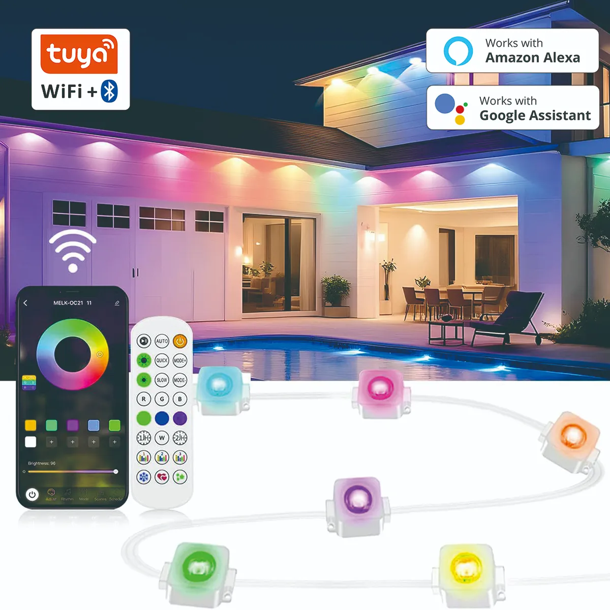 Smart Eaves Lights manufacturer RGB IC WIFI uya App and Remote Control 24V